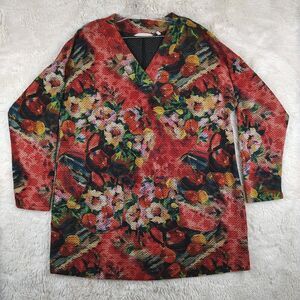 Soft Surroundings Red Floral Tunic W/ Pockets Sz 1X Cottage Farmhouse Cozy